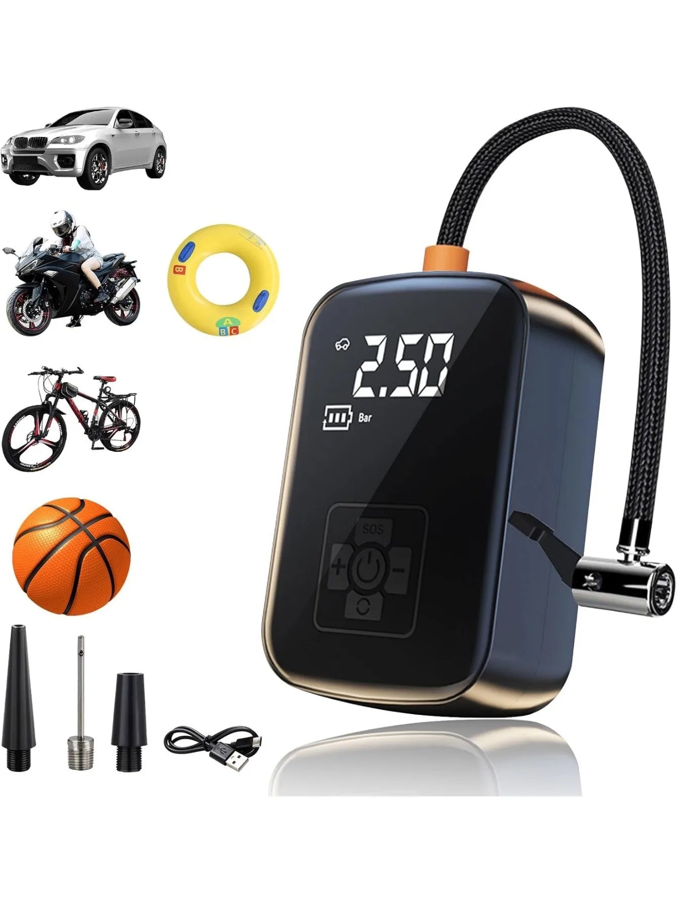 150PSI Wired/wireless Car Air Compressor Electric Tyre Inflation Pump for Motorbike, Boat, Car with Tyre Pump Inflator