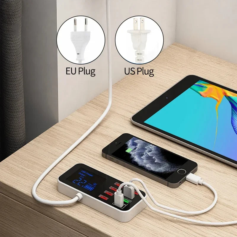 8 Port USB Charger HUB Quick Charge QC3.0 LED Display Multi USB Charging Station 40W Mobile Phone Desktop