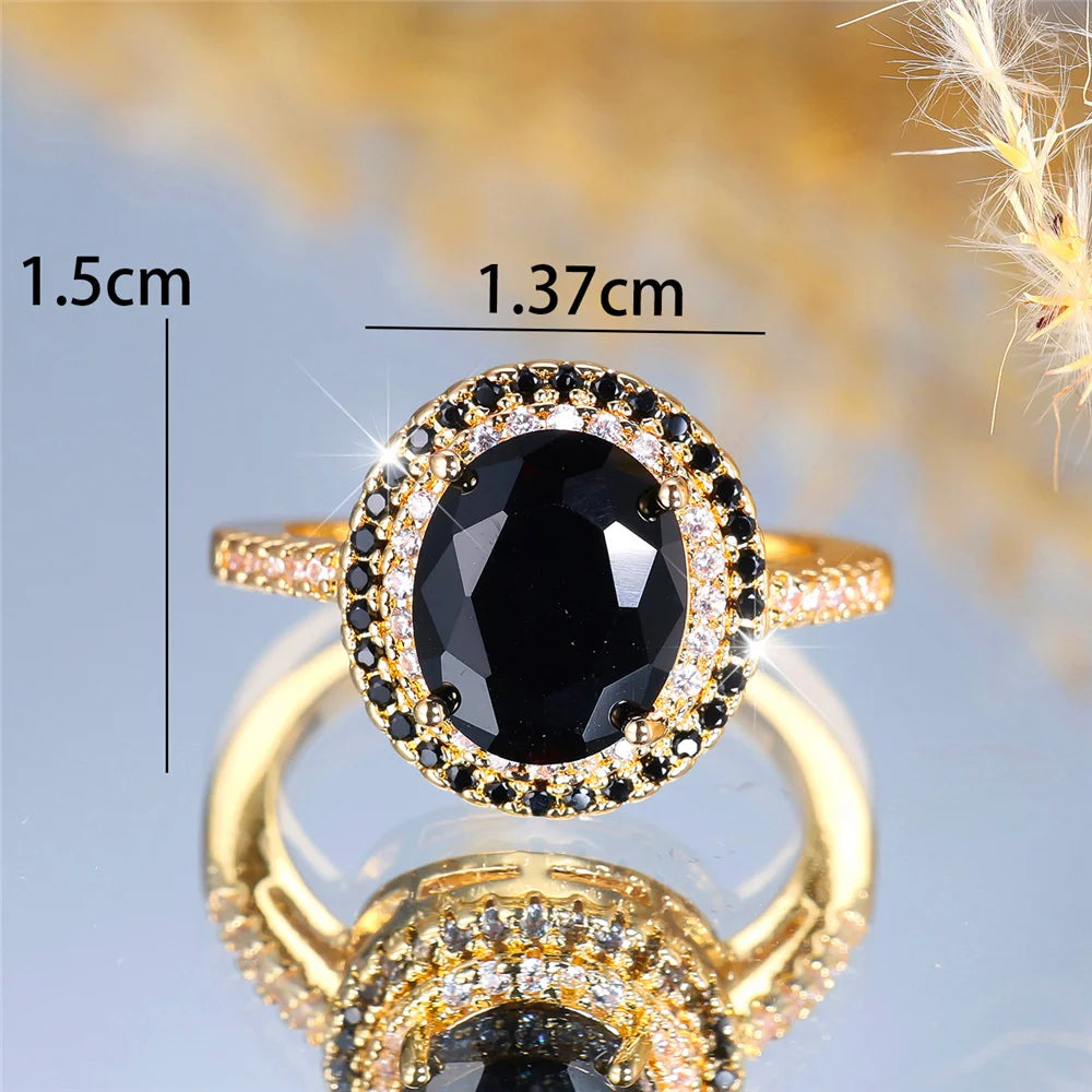 Luxury Black Zircon Stone Oval Rings For Women