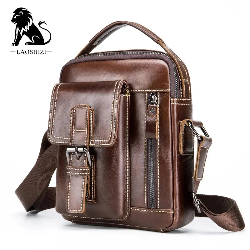 LAOSHIZI Brand Genuine Leather Shoulder Men Messenger s Small Casual Flap Zipper Design Male CrossBody Bag MINI Handbag