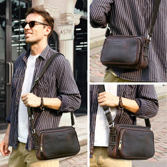 CONTACT'S Genuine Leather Small Messenger Bag Vintage Male Crossbody Bag Travel Sling Shoulder Bags Designer Handbag Bolso