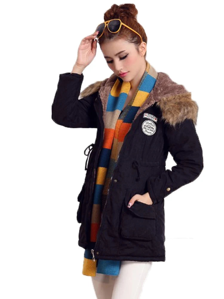 New Winter Women Jacket Medium-long Thicken Outwear Hooded Wadded Coat