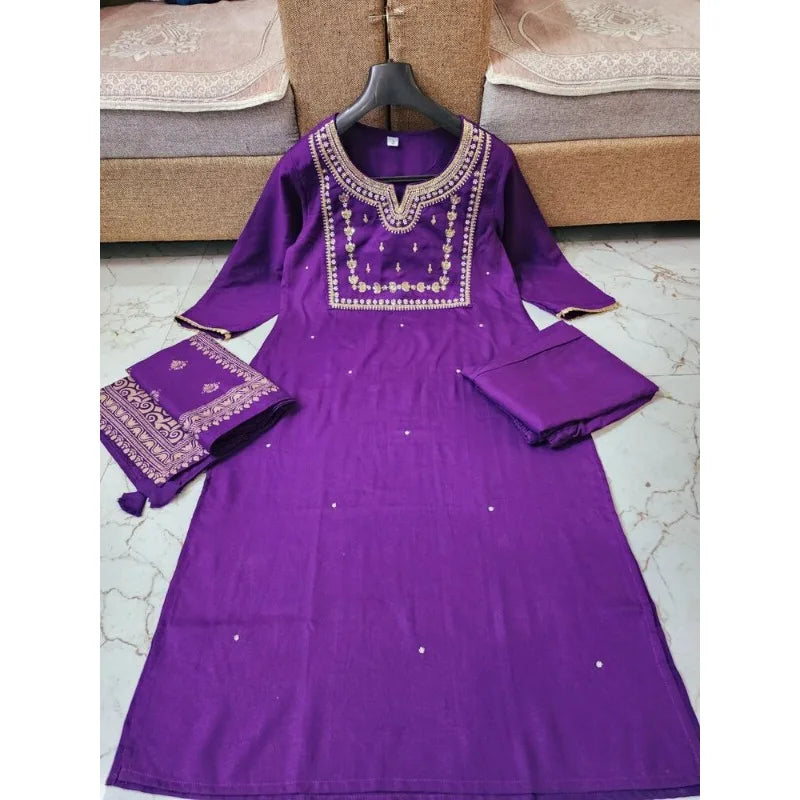 Rayon Kurti Palazzo with Dupatta Set Indian Wedding Salwar Kameez Suit Kurta's