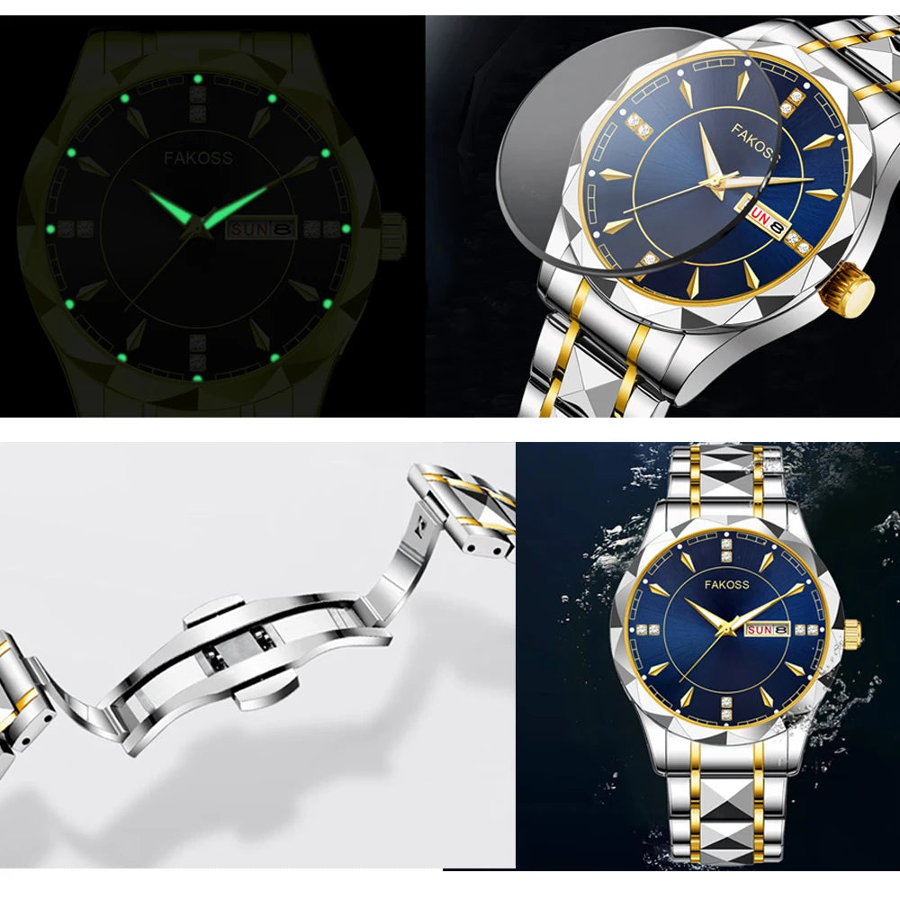 Men Quartz Watch Waterproof Date Week Luminous Watch Stainless Steel Men's Watches Male Clock Sports Reloj Hombre