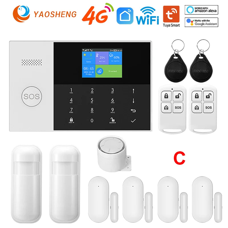 4G Alarm System Security Home WIFI Alarme Residencial Wireless Home Alarm For Tuya Smart Life With Door Sensor Work With Alexa