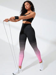 Gradient Pink Yoga Pants, High-waisted and Hip-lifting Sports Trousers For Outdoor Sports Training  and Yoga,