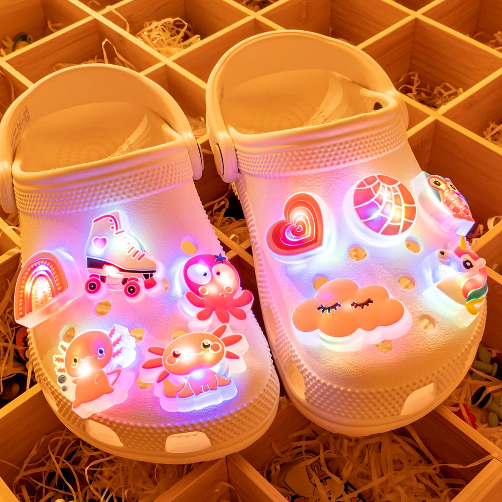 Pink LED Cute Animals Shoes Charms Salamander Squid Cat Luminous Shoe Decorations