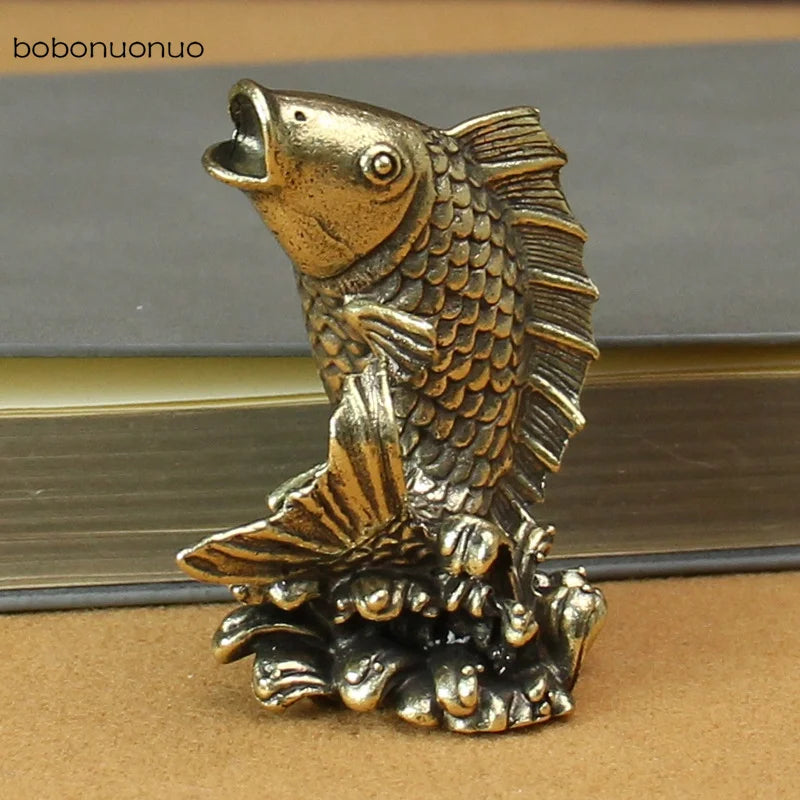 Solid Copper Koi Fish Figurines Miniatures Office Desktop Ornament Crafts Gifts