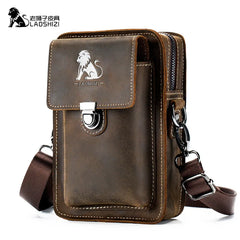 Brand New Crazy Horse Leather Men Waist Pack Phone Pouch Bags