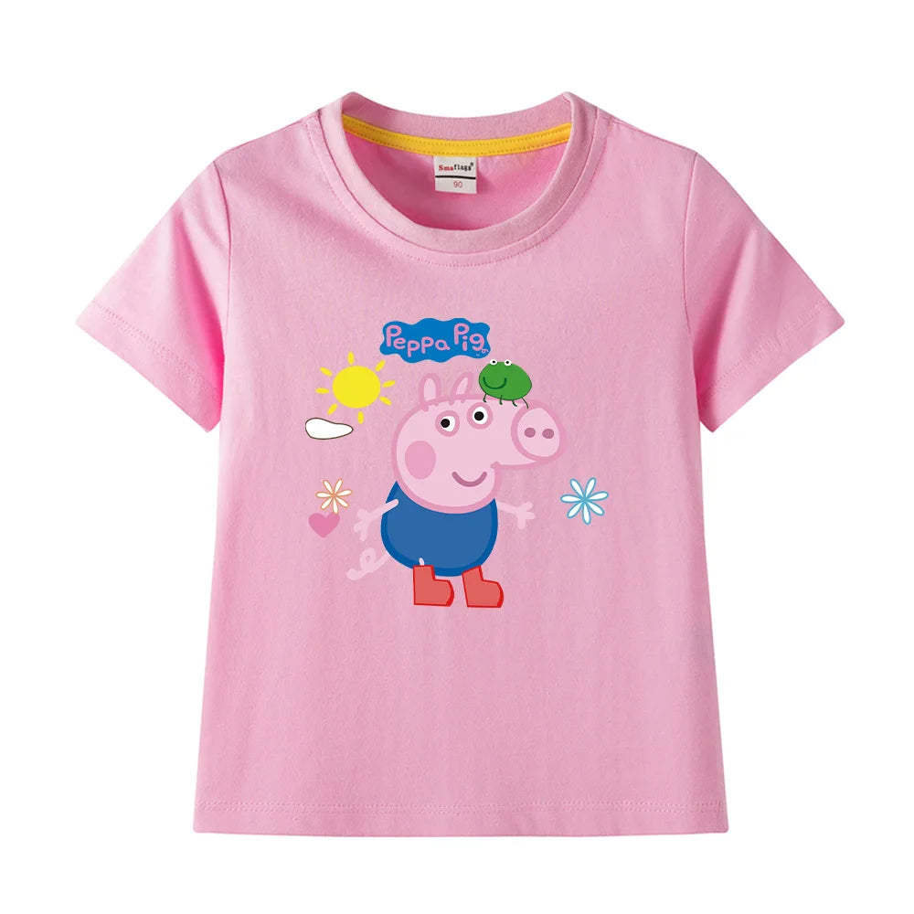 Kids T-shirt Clothes Peppa Pigs Girl Boy Short Sleeve Summer Tee Clothes Tops Cartoon Printing Children Shirt Birthday Gift