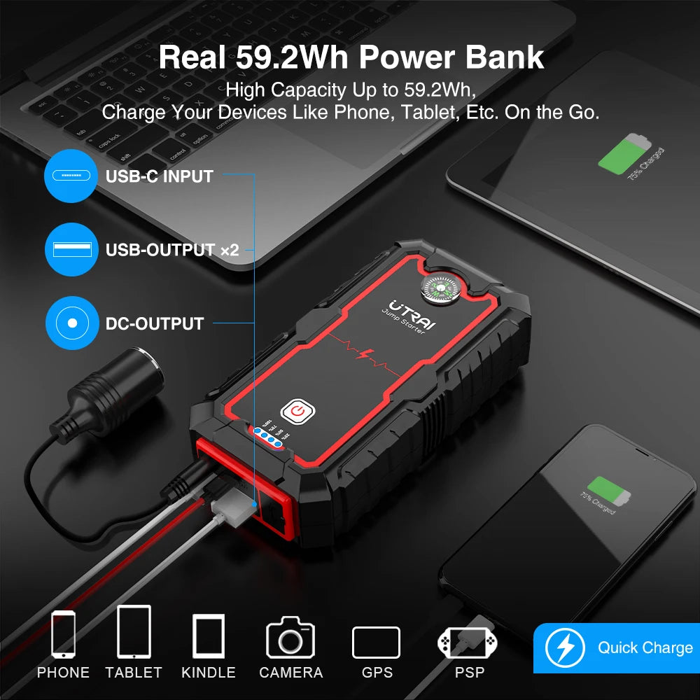 Power Bank  2000A Jump Starter Portable Charger Car Booster