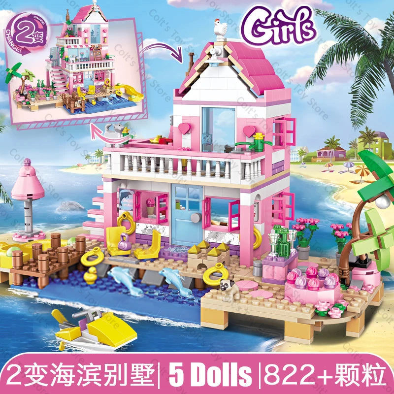 Hot Friends City House Summer Holiday Seaside Villa Apartment Building Blocks Sets Figures DIY Toys for Kid Girls Christmas Gift