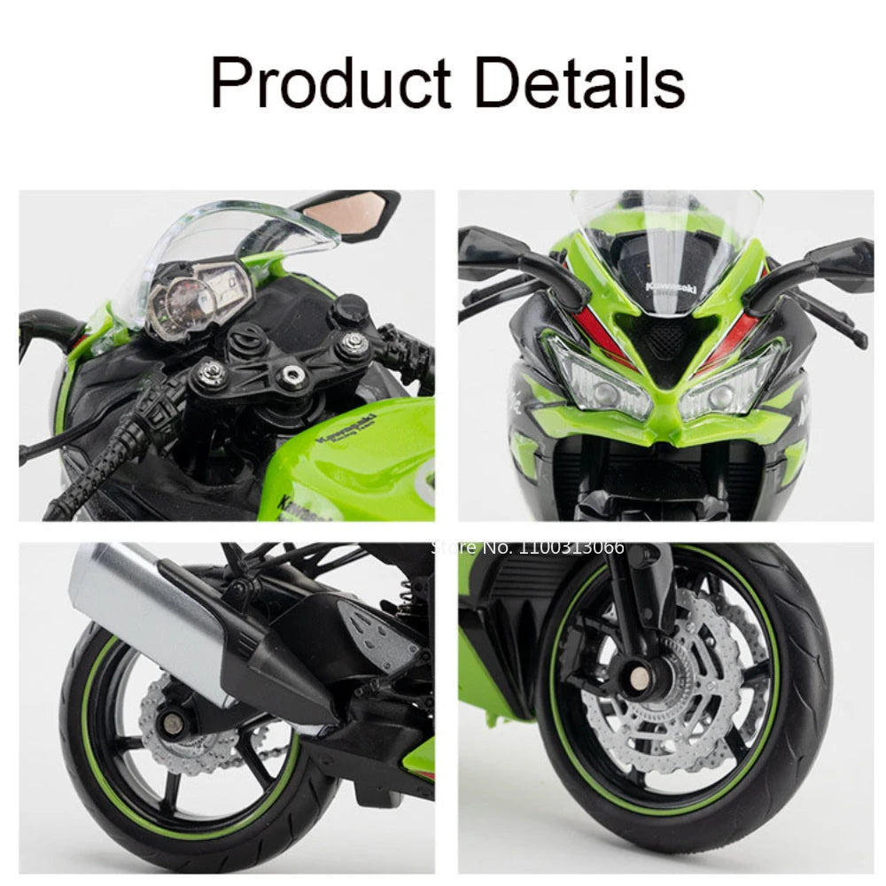 1/12 Kawasaki NIJIA ZX-6R Alloy Model Toys Rear Shock Absorpoon Motorcycle Front Wheel Left Right Steering Vehicle