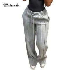 Mutevole Women Drawstring Straight Jogger Pants Loose Fit Wide Leg Sweatpants