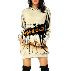 Women's Autumn And Winter Hooded Sweatshirt Dress Halloween Print Dress