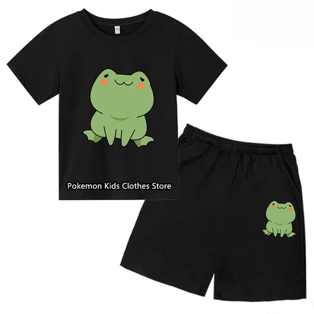 Cartoon Frog Tshirt Set Kids T-shirt Clothes Harajuku Boy Girls Tshirt