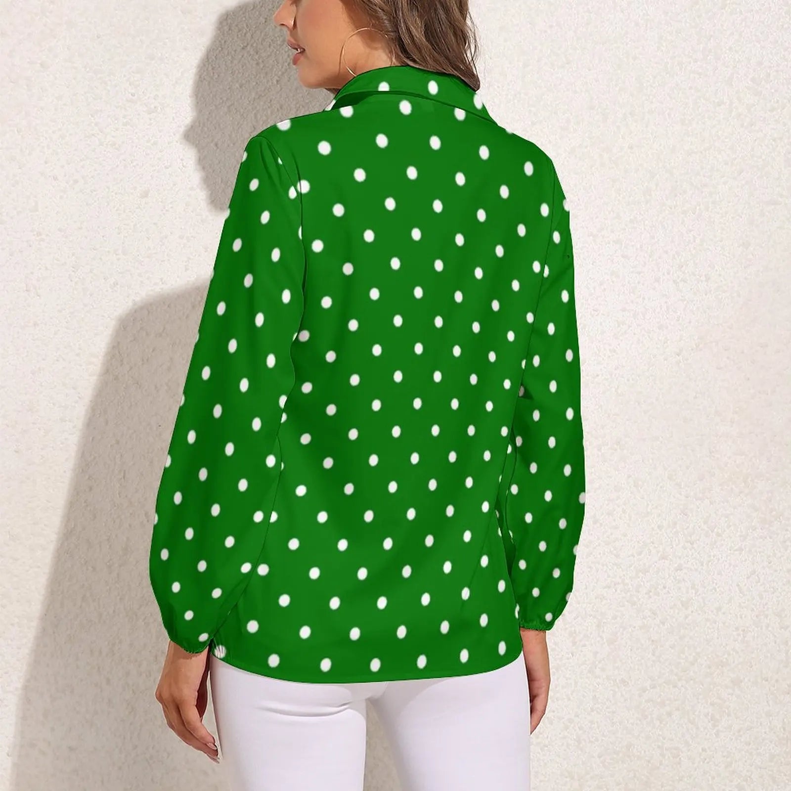 White Polka Dot Loose Blouse Christmas Green Korean Fashion  Blouses