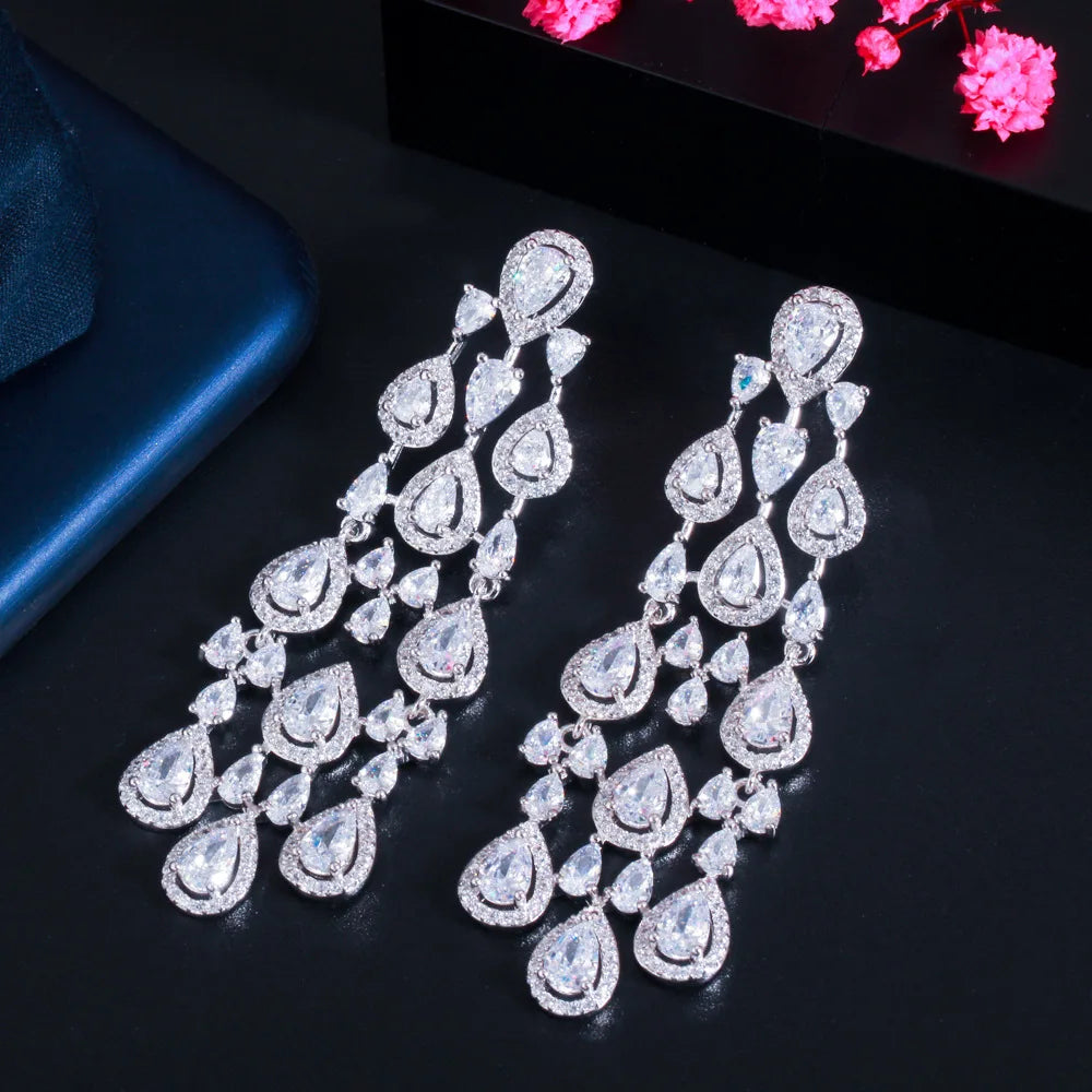 Long Tassels Diamond Earrings Party Wedding Drop Dangle Earrings for Women