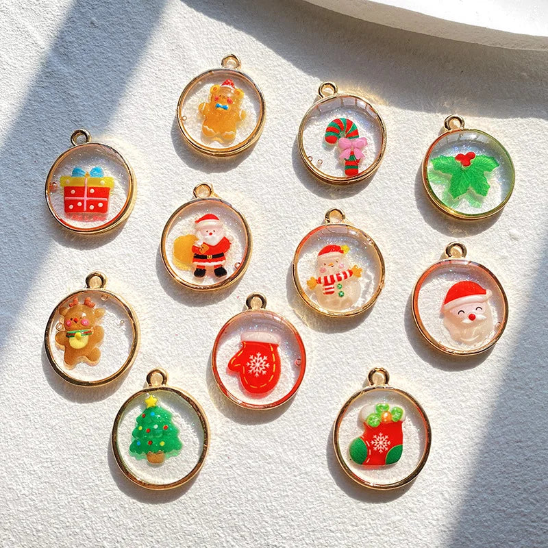 10Pcs Fashion Santa Claus Elk Tree Charms Alloy Pendent For Keychain Earrings Necklace