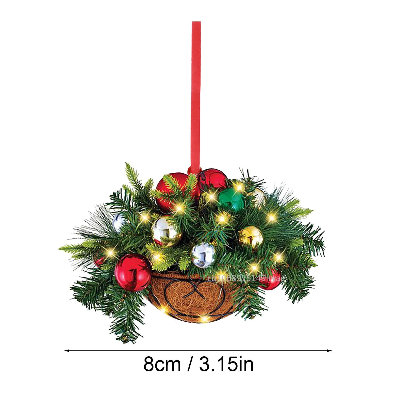 Artificial Hanging Flower Basket Christmas Pendant 2D Green Red Wreath Plant Xmas Tree Ornaments Merry Christmas Decoration Noel