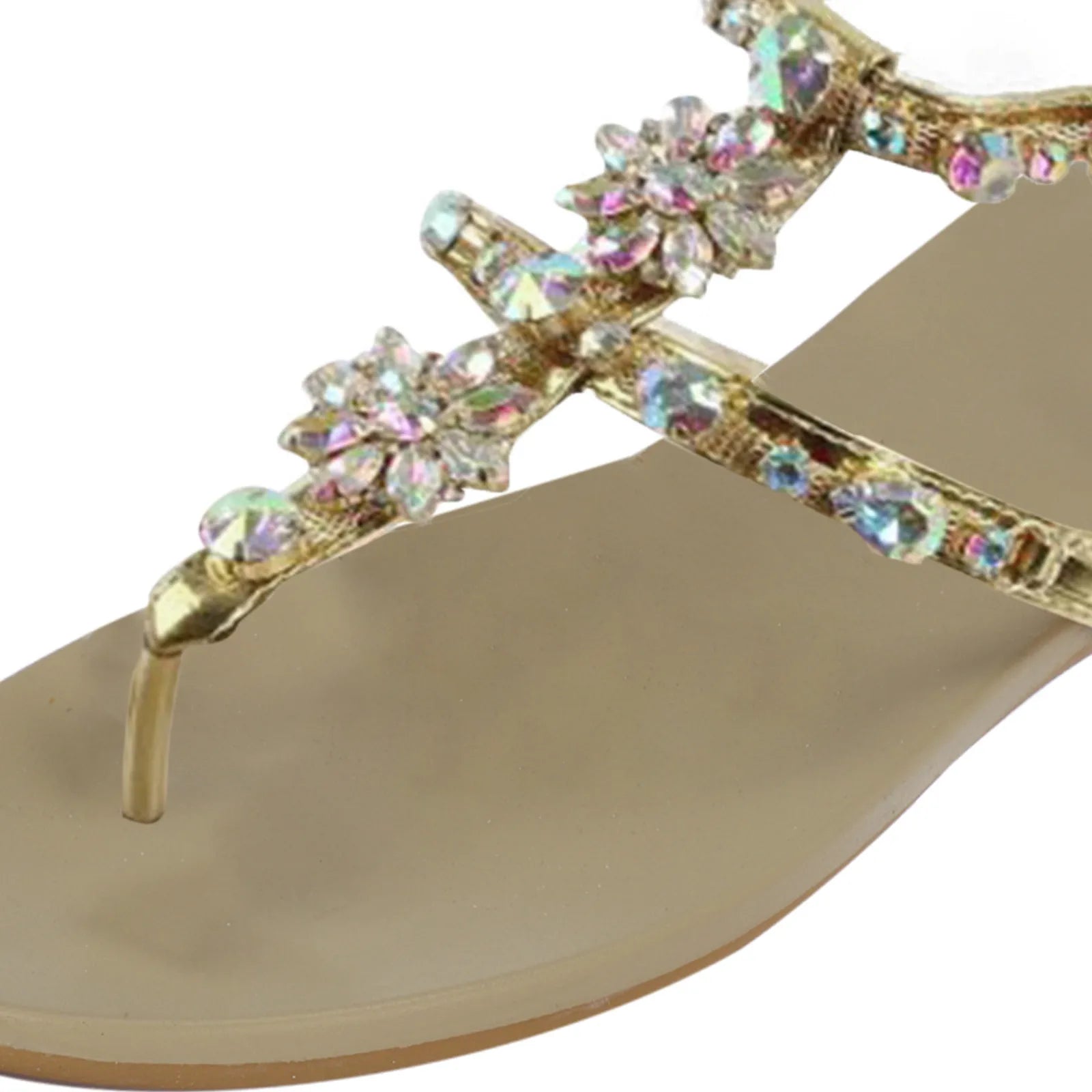 Women's Strap Buckle Sandals Casual Round Toe Rhinestone Shoes Fashion Flip Flops