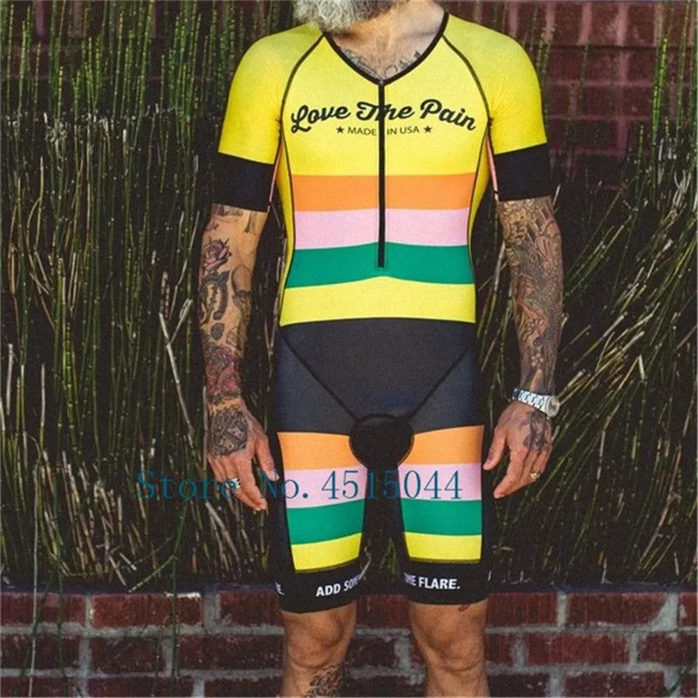 Love The Pain Men‘s Aero Race Suit Triathlon Cycling Clothing Jumpsuit Running Suit Maillot Ciclismo Long Distance Fast Trisuit