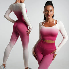 Seamless Gradient Yoga Sets Sports Fitness High Waist Hip-Lifting Pants