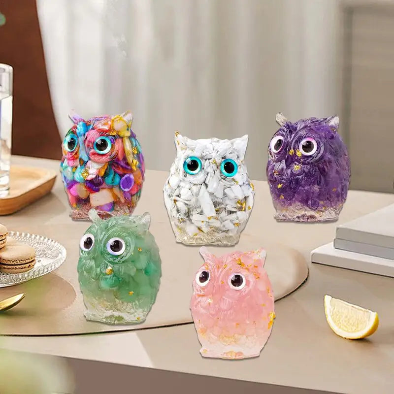 Natural Crystal Owl Figurines Cute Animal Crafts Ornament Desktop Home Owl Statue Decoration