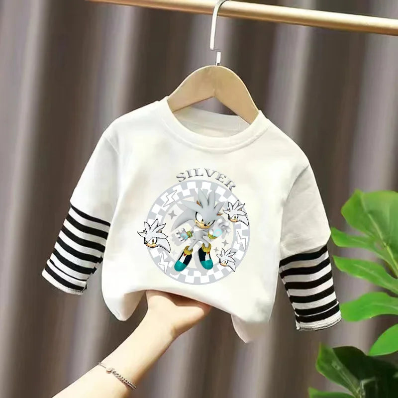 Sonics Kids Clothing Fashion All-match Letter Printing T-shirt Autumn Casual Loose Pure Cotton O-neck Pullover Long Sleeve Top