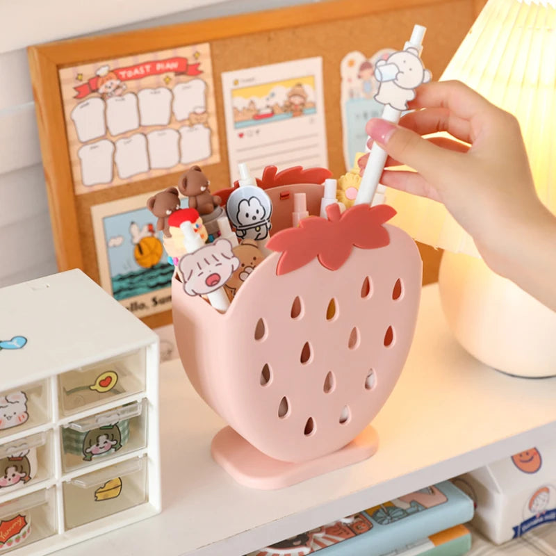 Cute Strawberry Holder Rack Hollow Pencil Desk Organizer Makeup Holder