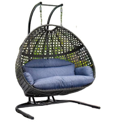 2 Person Swing Chair with Stand, X-Large Wicker Rattan Hanging Egg Chair with Cushion and Cover, Patio Swings