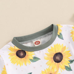 Summer Toddler Girl Sunflower Print Outfit Short Sleeve T-shirt Top Casual Shorts Trendy Baby Clothing Set