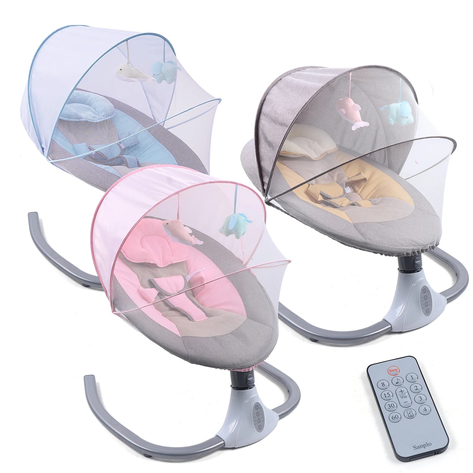 Electric Baby Swing Chair, 0-18 Months Baby Musical Rocking Cradle with Sunshade and Mosquito Net