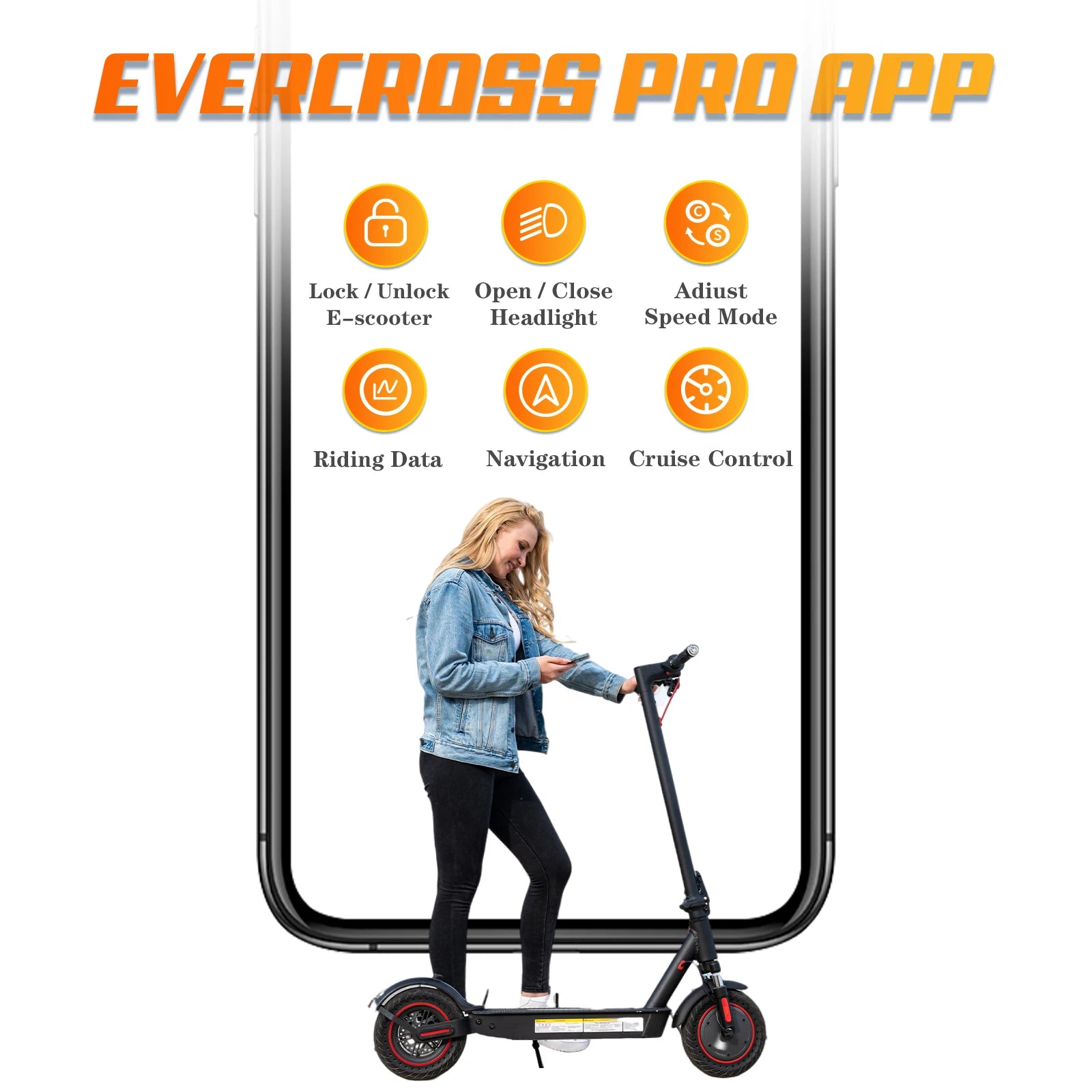 EVERCROSS App-Enabled Electric Scooter,500W Motor,19 MPH & 22 Miles E-Scooter Adults