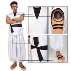 WENAM Men's Cosplay Costume White Kung Fu Suit with Tattoo Stickers for Halloween Comic Con Outfits