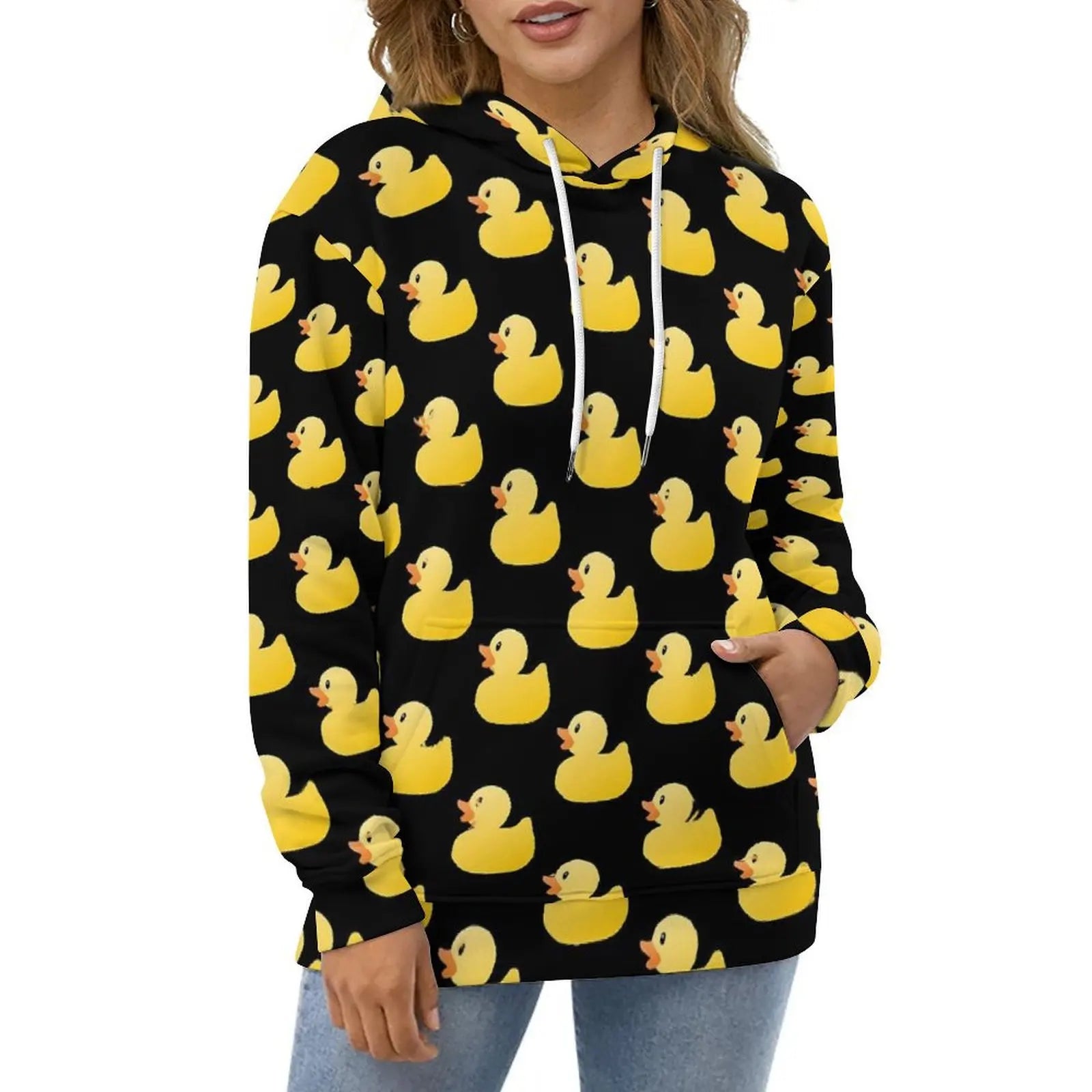 Rubber Ducks Print Hoodies Long-Sleeve Kawaii Animal Aesthetic Casual Hoodie