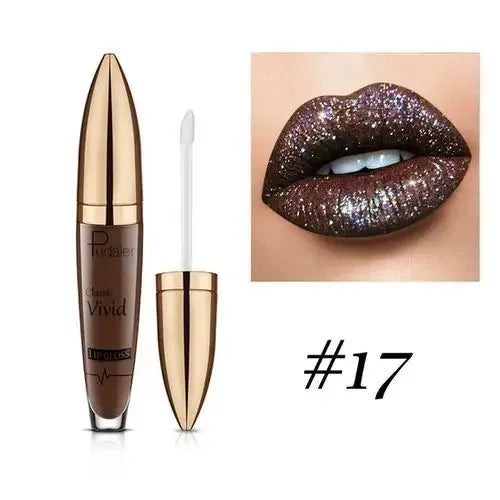 Pudaier Lipstick Glitter Lip Gloss Diamond Shimmer Pigment Metallic Glossy Lip Gloss Matte to Sparkling Lip Tint Liquid Lipstick