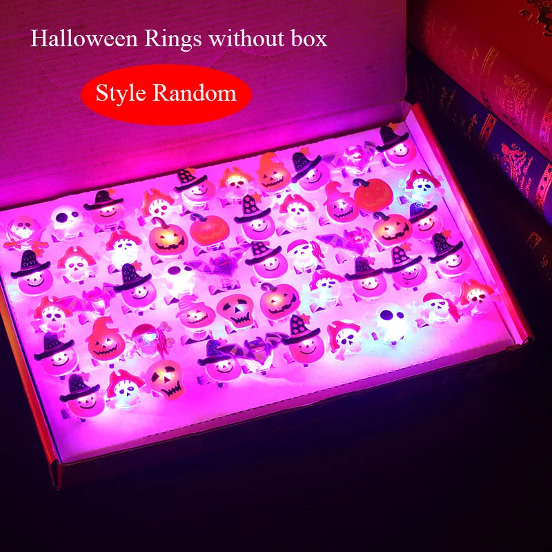 LED Light Halloween Pumpkin Ghost Skull Glowing Rings Christmas Tree Santa Claus Open Finger Ring Jewelry Gift