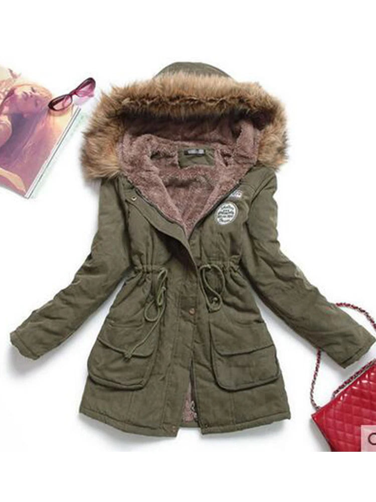 New Winter Women Jacket Medium-long Thicken Outwear Hooded Wadded Coat