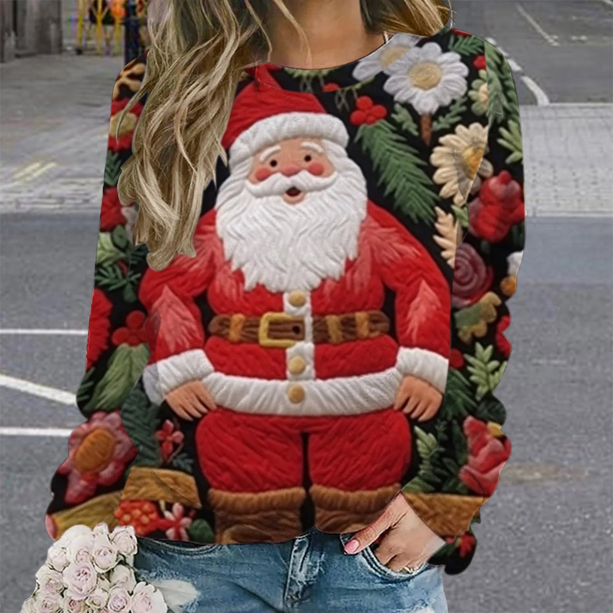 Christmas Women Cute Santa Claus Print Sweatshirts Snowman