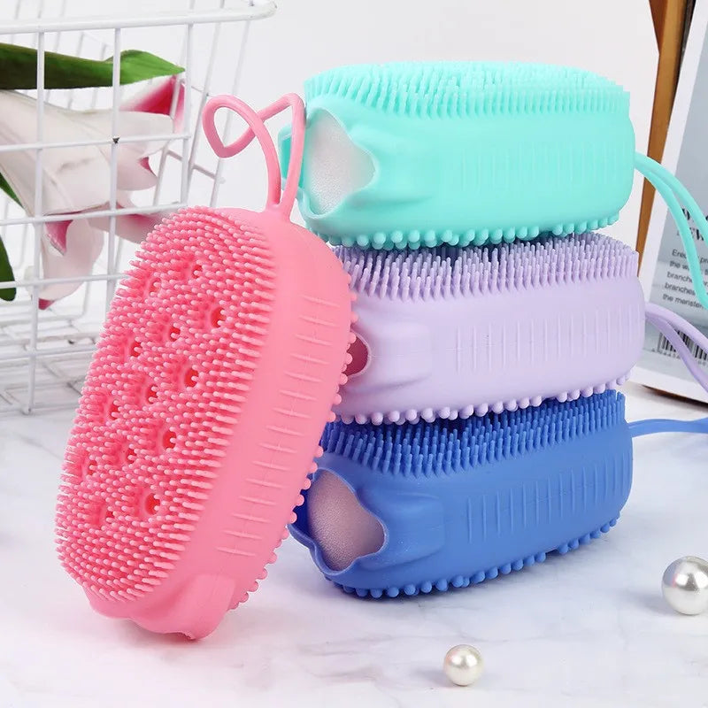 Silicone Body Scrubber Shower Exfoliating Scrub Sponge Bubble Bath Brush Massager Skin Cleaner