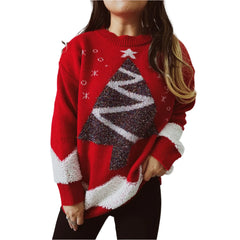 Christmas Sweater Round Neck Long Sleeved Loose Knit Pullover For Women