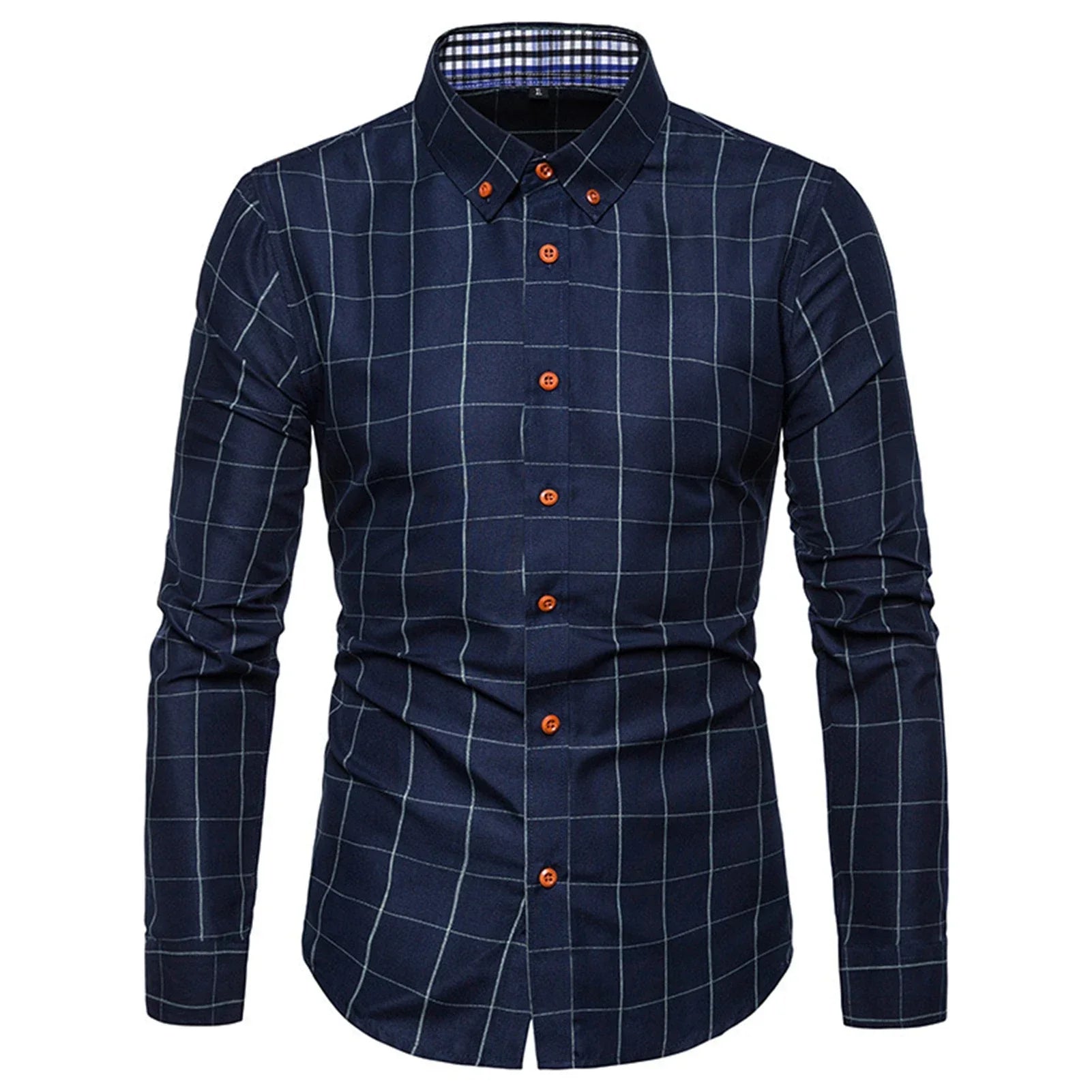 Men Shirt Plaid Print Turn down Collar Single breasted Formal Dress Shirt