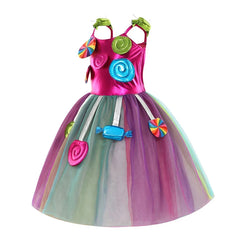 Candy Dress for Girls Purim Festival Lollipop Cosplay Costume Toddler Rainbow Tutu Dress Princess Gown