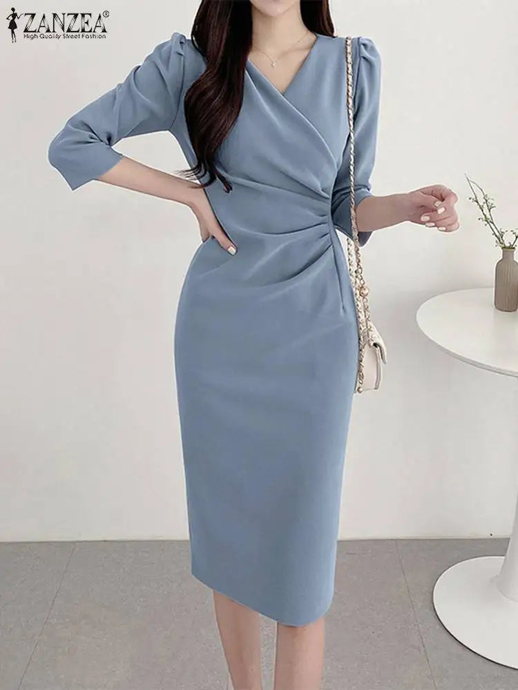 Bodycon Sundress Elegant 3/4 Sleeve V-Neck Work OL Vestidos