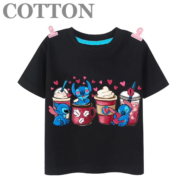 Cartoon Casual T-shirts Round Neck Short Sleeve Print Pattern