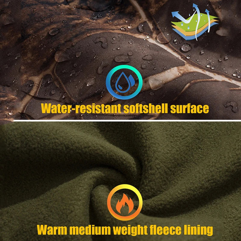 Men's Camouflage Tactical Jacket Silent Waterproof Warm Fleece Hunting Jackets Softshell Outdoor Hiking Fishing Hooded Coat