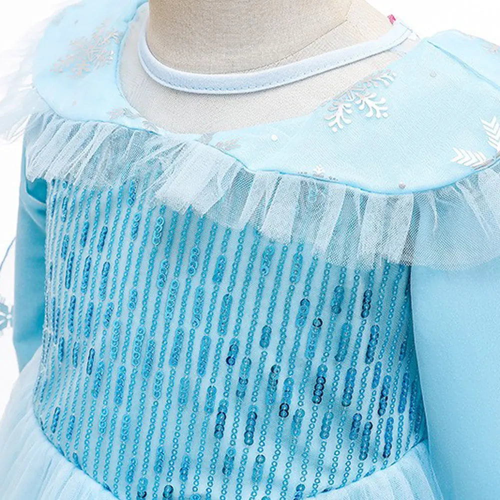 Frozen Girls Elsa Cosplay Long Sleeves Dress Fancy Costume