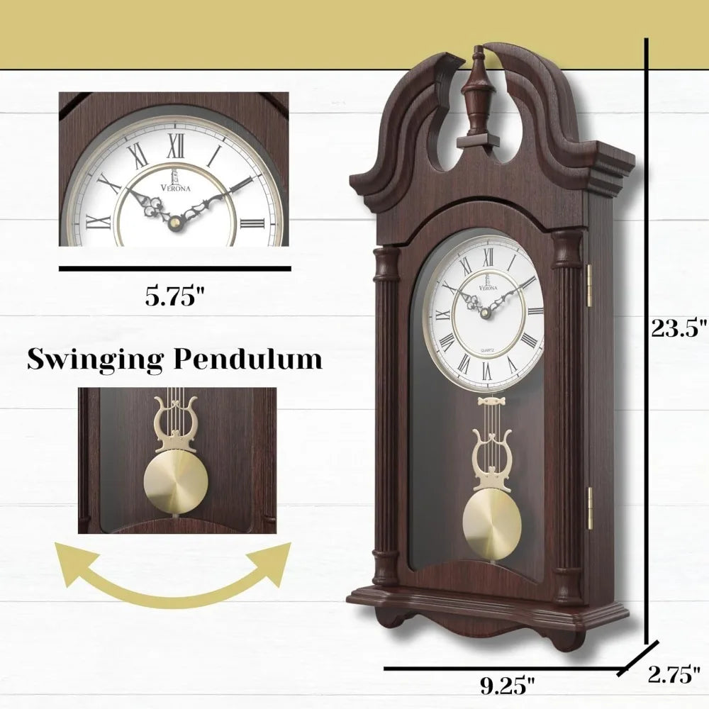 Pendulum Wall Clock Battery Operated - Hanging Grandfather Wall Clock