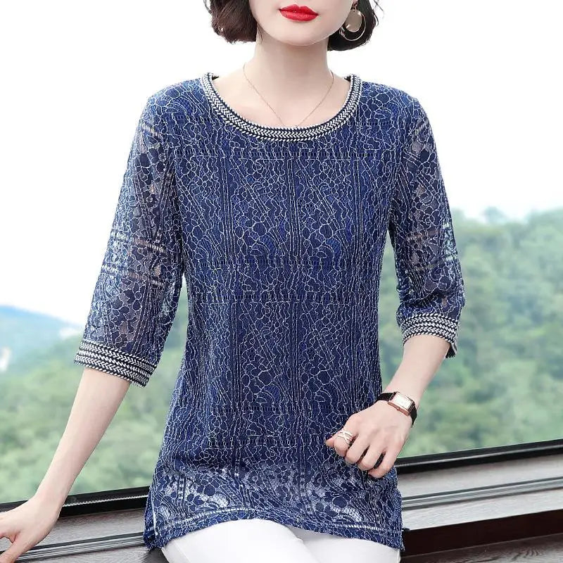 Elegant New O Neck Lace Slim Shirts Women Popular Tops